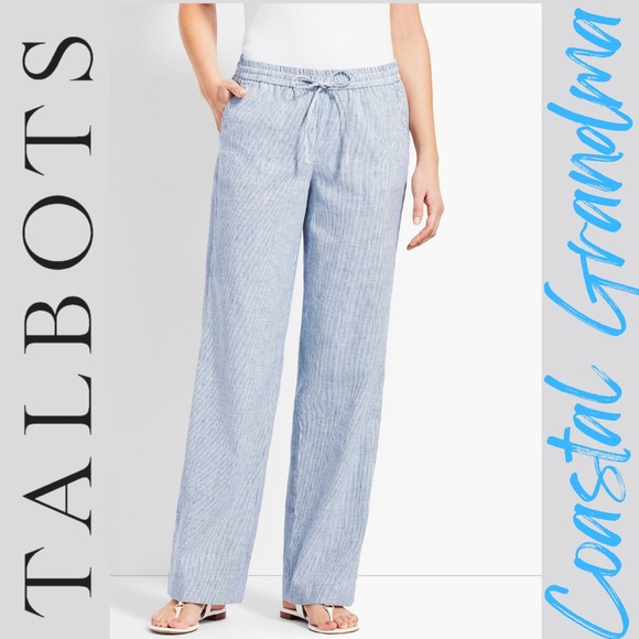 Talbots Linen Blend Striped Wide Leg Pants - Picture 1 of 11